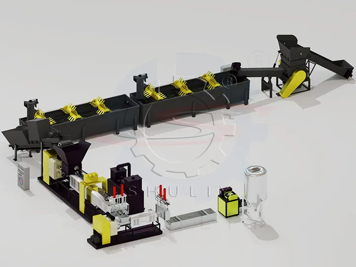 U-shaped waste plastic pelletizing recycling line